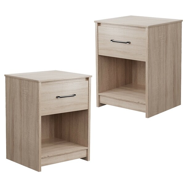 Gymax 2PCS Nightstand with Drawer Storage Shelf Wooden End Side Table