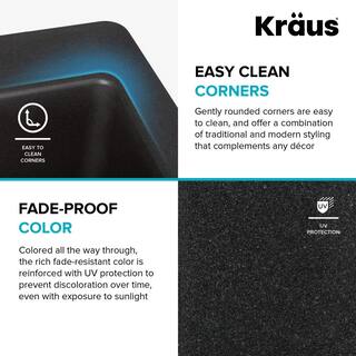 KRAUS Undermount Granite Composite 32 in. Single Basin Kitchen Sink Kit in Black KGU-413B