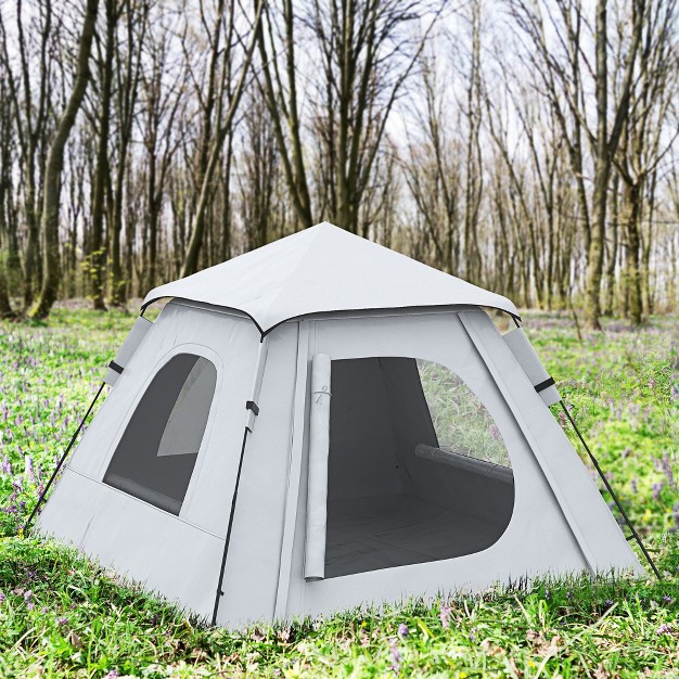 Outsunny 3 4 Person Pop Up Tent Tents For Camping With Mesh Windows Zippered Door Floor Hang Hook amp Portable Carry Bag