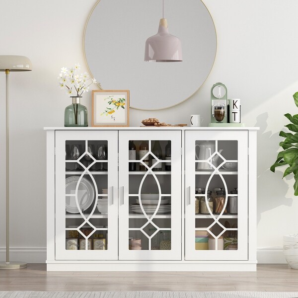 3 Tempered Glass Door Sideboard Buffet Storage Cabinet - 47.2