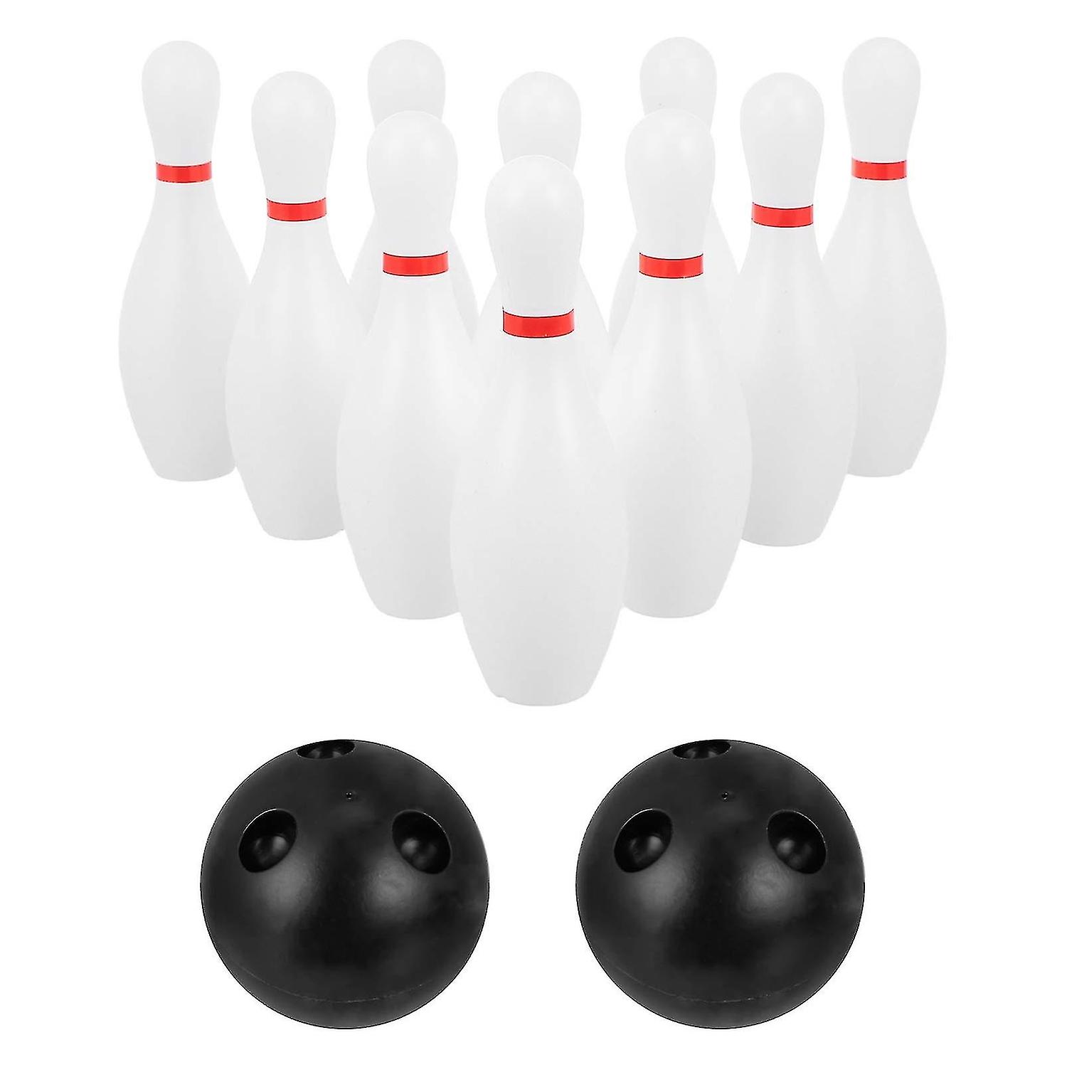 Kids Bowling Balls Toy Small Plastic Bowling Set Include 10 Classical White Pins+2 Black Balls Toddl