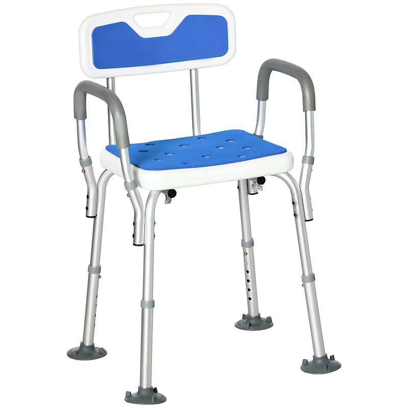 HOMCOM EVA Padded Shower Chair with Arms and Back， Bath Seat with Adjustable Height， Anti-slip Shower Bench for Seniors and Disabled， Tool-Free Assembly， 299lbs