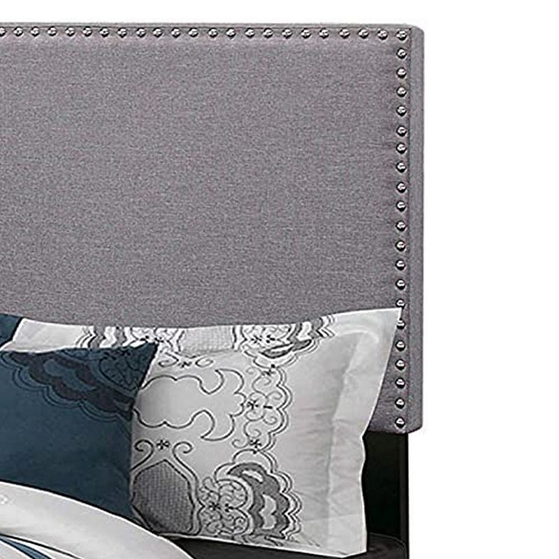 Fabric Upholstered Queen Size Platform Bed with Nail Head Trim， Gray