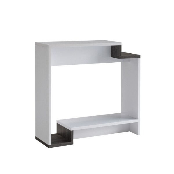 36 Inch Modern Console Table， Multilevel Wood Shelves， Gray and White