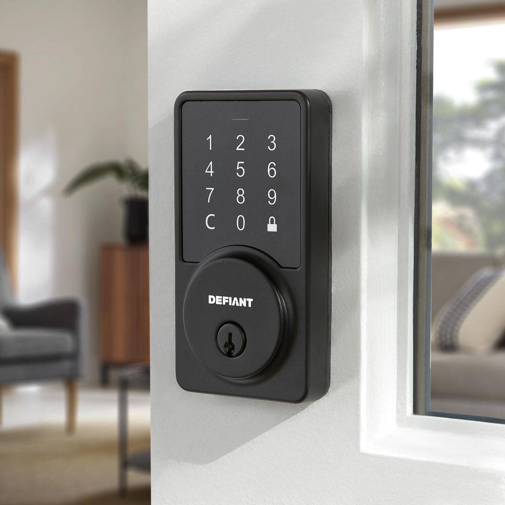 Defiant Square Matte Black Smart Wi-Fi Deadbolt Powered by Hubspace HSGC9X9D01AJ