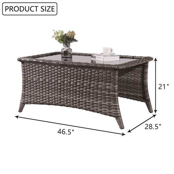 Outdoor Wicker Coffee Table Glass Top Table End Table