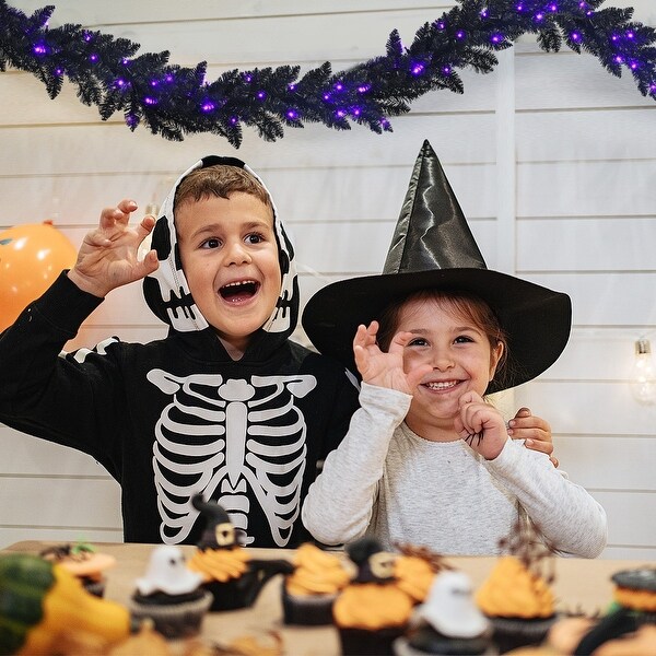 9 Feet Prelit Christmas Halloween Garland with 50 Purple LED Lights