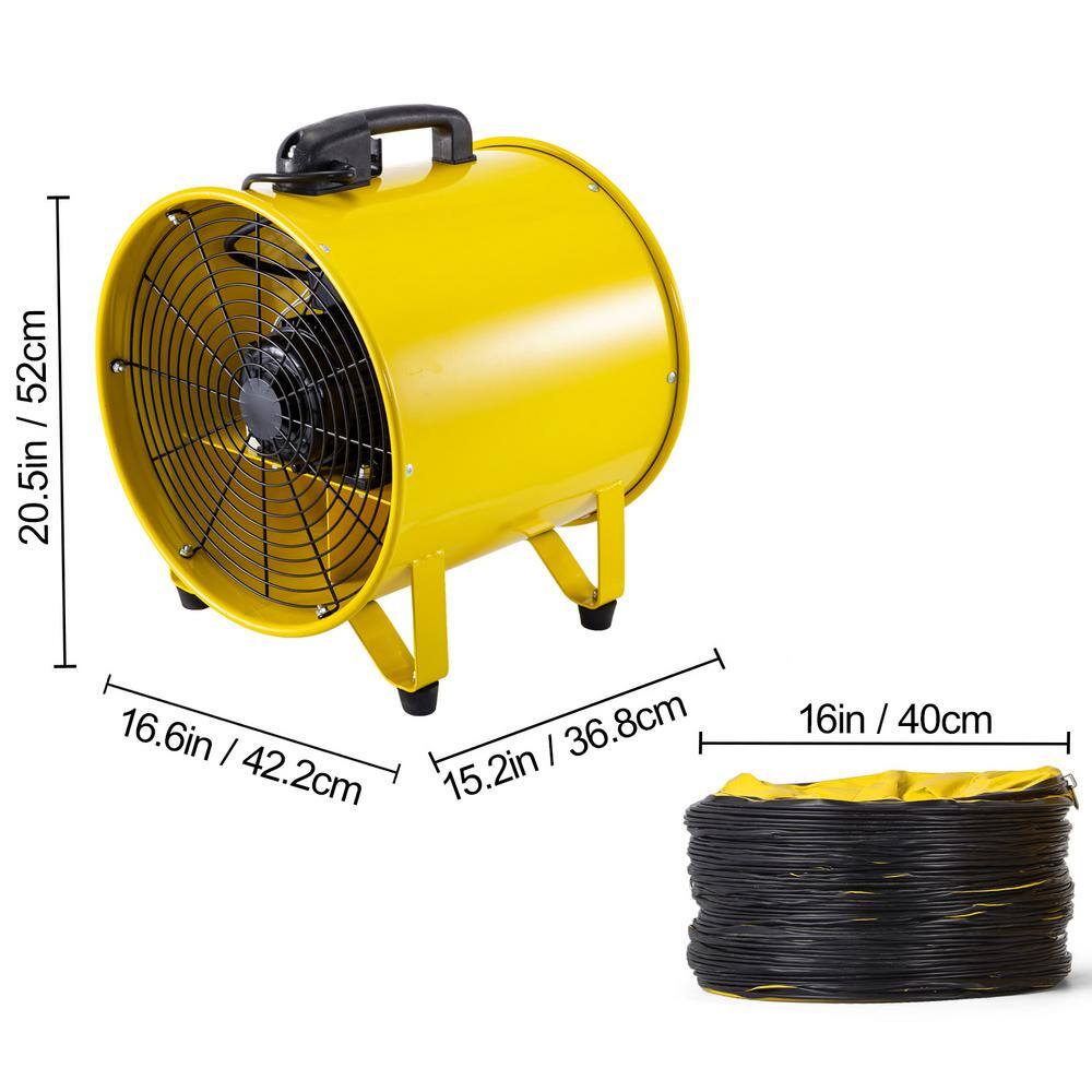 VEVOR Pivoting Utility Blower Fan 16 in. 1100 Watt 2160 3178 CFM High Velocity Ventilator with 32.8 ft. Duct Hose for Jobsite GYGFJST16CSSCD10MV1