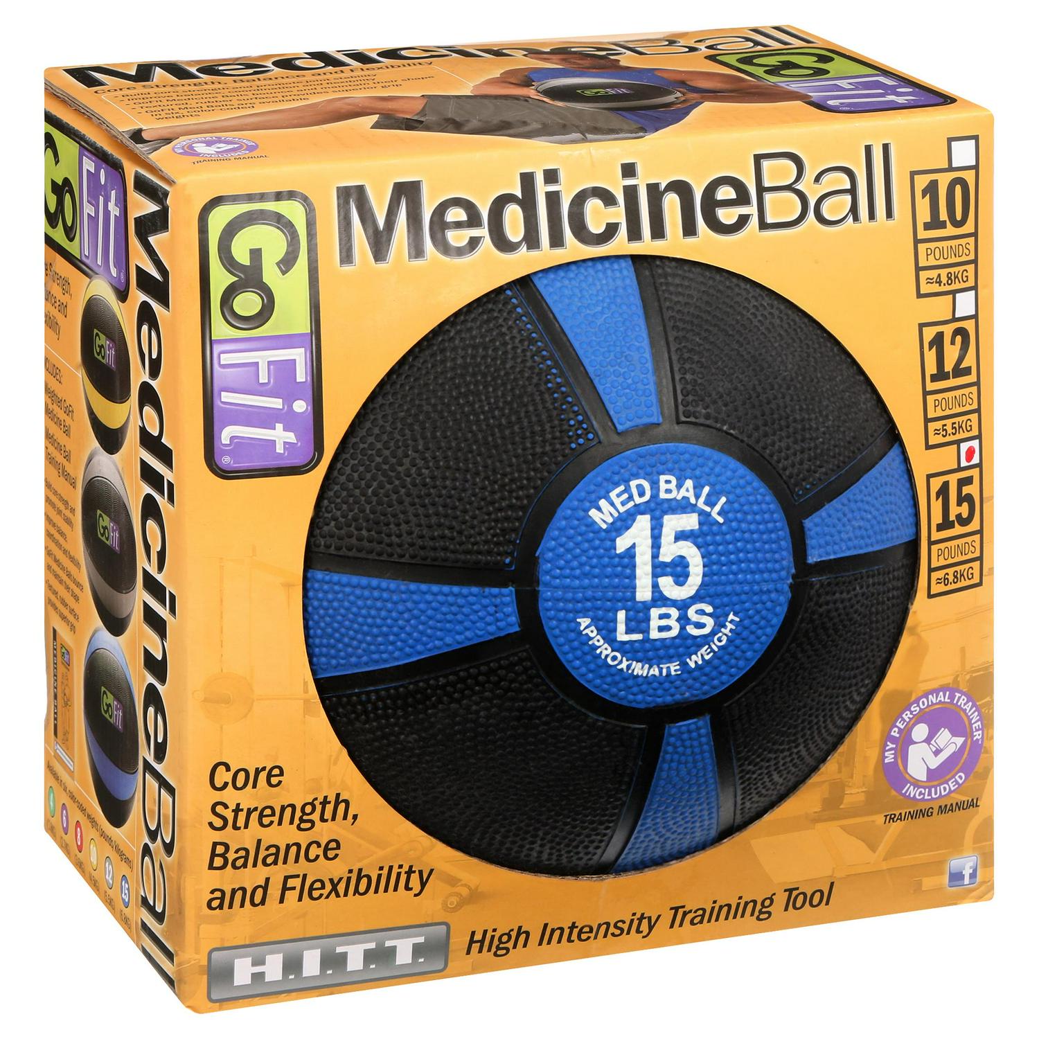 GoFit Medicine Ball， Training Manual Set Textured Medicine Ball  Multiple increments of weight