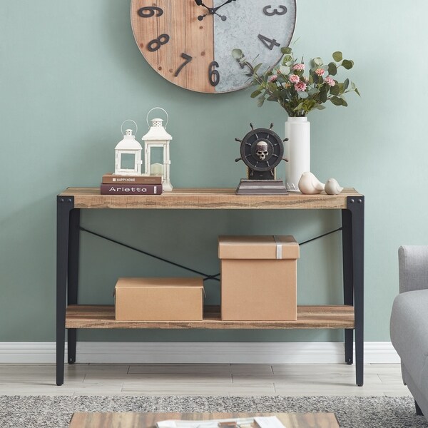 Danya B. Industrial Console Table in Distressed Wood Finish with Metal - 48.13 x 15.75 x 29.88