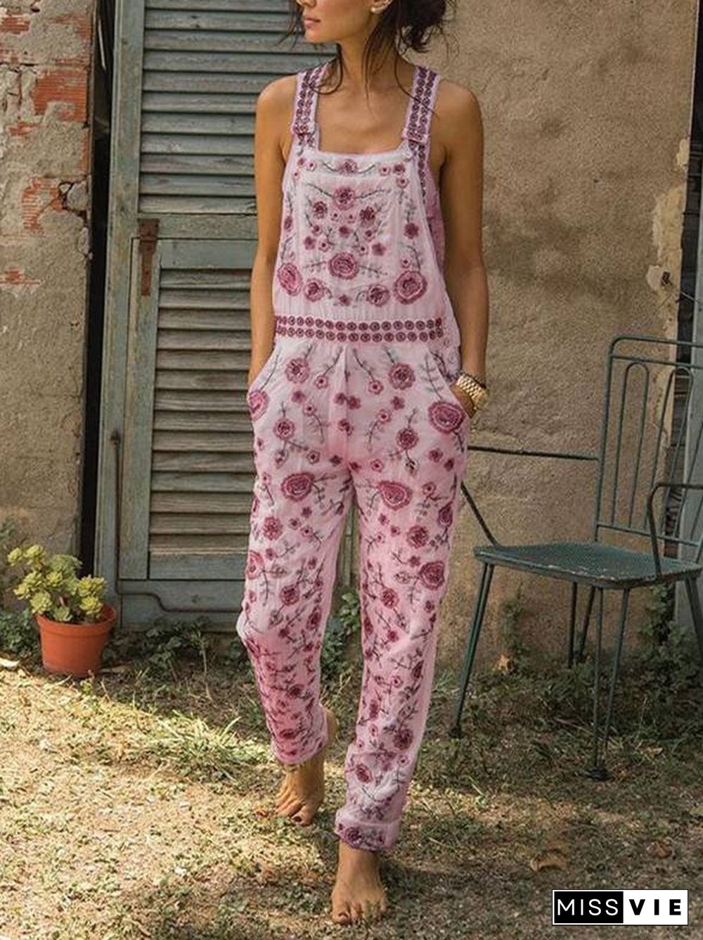 Casual Sleeveless Floral Pants