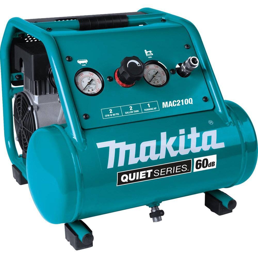 Makita 2 Gal. Quiet Series 1 HP Electric Oil-Free Air Compressor with Bonus Pneumatic 2 in. 18-Gauge Brad Nailer MAC210Q-AF506