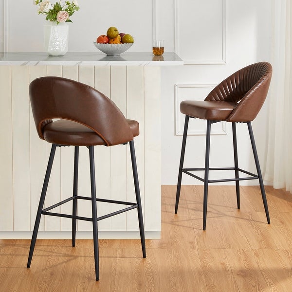 Glitzhome Modern Quilted Leatherette Tapered Legs Bar Stools Set of 2