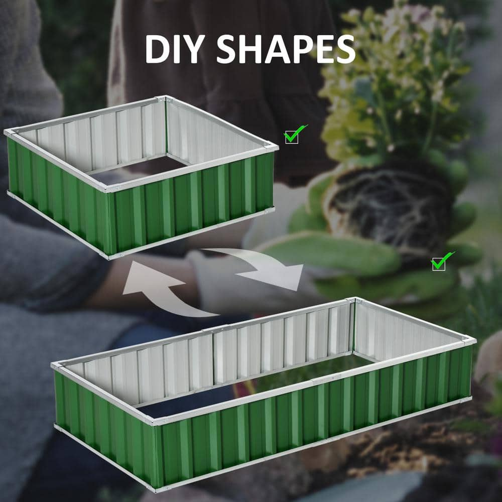 Outsunny 69 in. x 36 in. Green Metal Raised Garden Bed， DIY Large Steel Planter Box 845-674GN