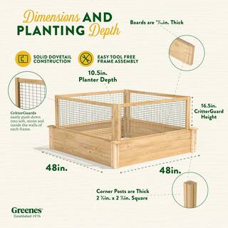 Greenes Fence 4 ft. x 4 ft. x 10.5 in. Original Cedar Raised Garden Bed with CritterGuard Fence System RC4T12BCG