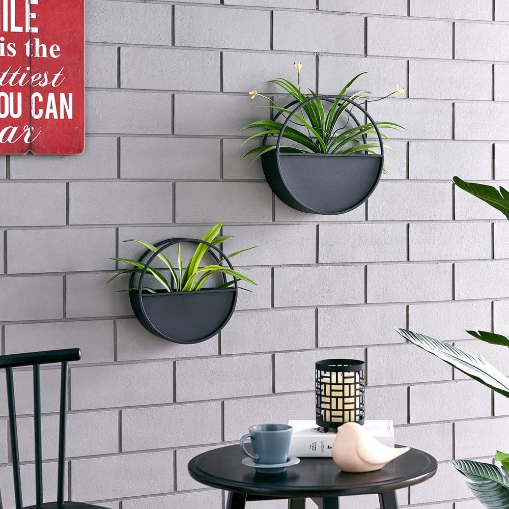 DANYA B Round Black Iron Wall Mounted Planters (Set of 2) FHB3059