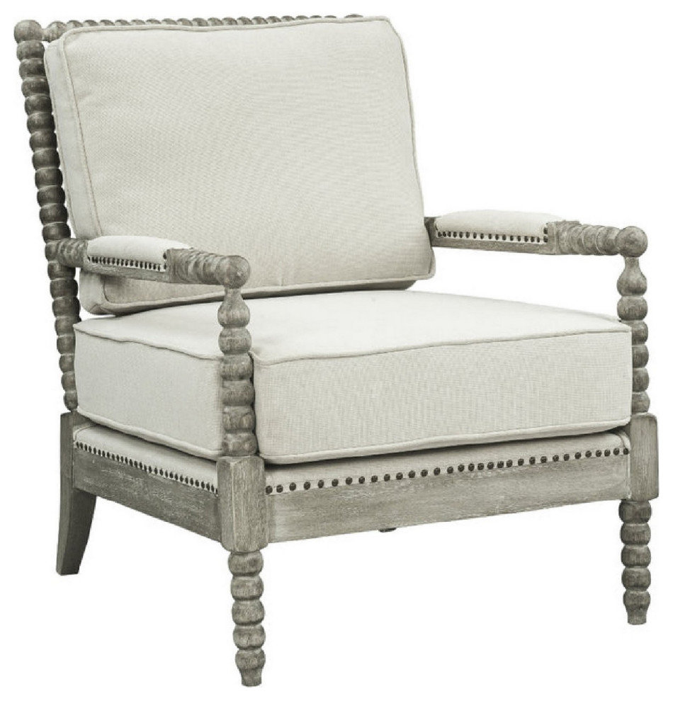 Benzara BM279055 San 39 quotFabric Accent Chair  Armrests  Nailhead Trim  Gray Oak   French Country   Armchairs And Accent Chairs   by Uber Bazaar  Houzz