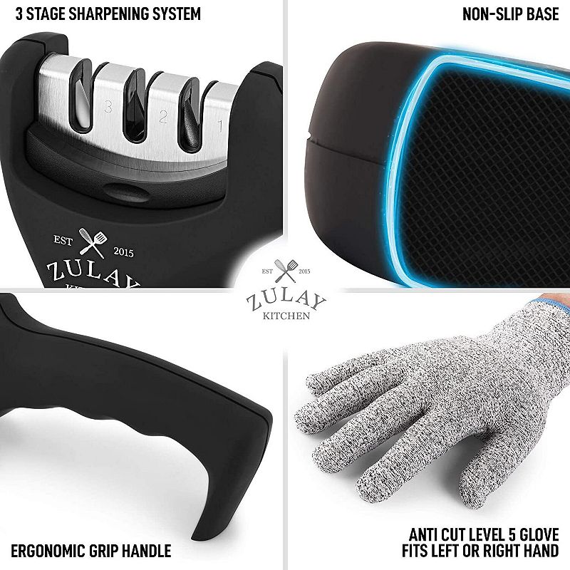 3 Stage Knife Sharpener and Cut-Resistant Glove