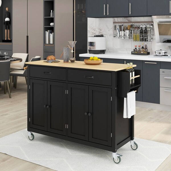 Kitchen Island Cart with Solid Wood Top and Locking Wheels