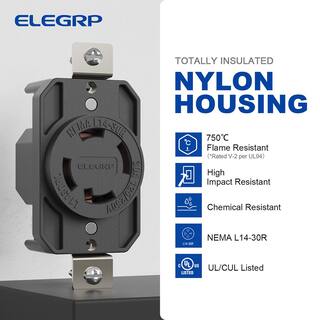 ELEGRP 30 Amp 125250V NEMA L14-30R Locking Receptacle Industrial Grade Grounding Twist Lock Outlet Black L1430RL