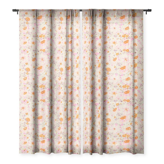 Alison Janssen Faded Floral Pink Citrus Single Panel Sheer Window Curtain Society6