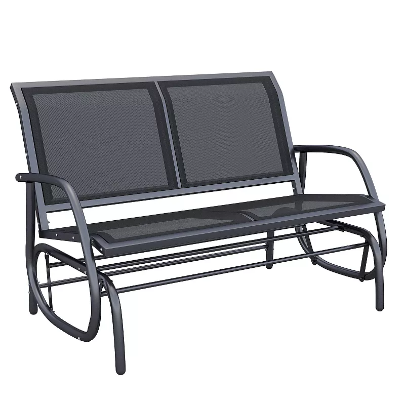 Outsunny 2-Person Patio Glider Bench Rocking Chair Loveseat w/ Armrest Black