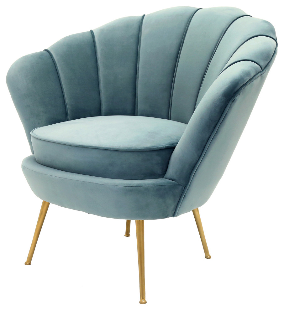 Liv Teal Velvet Scalloped Chair   Midcentury   Armchairs And Accent Chairs   by Lighting Boutique  Houzz