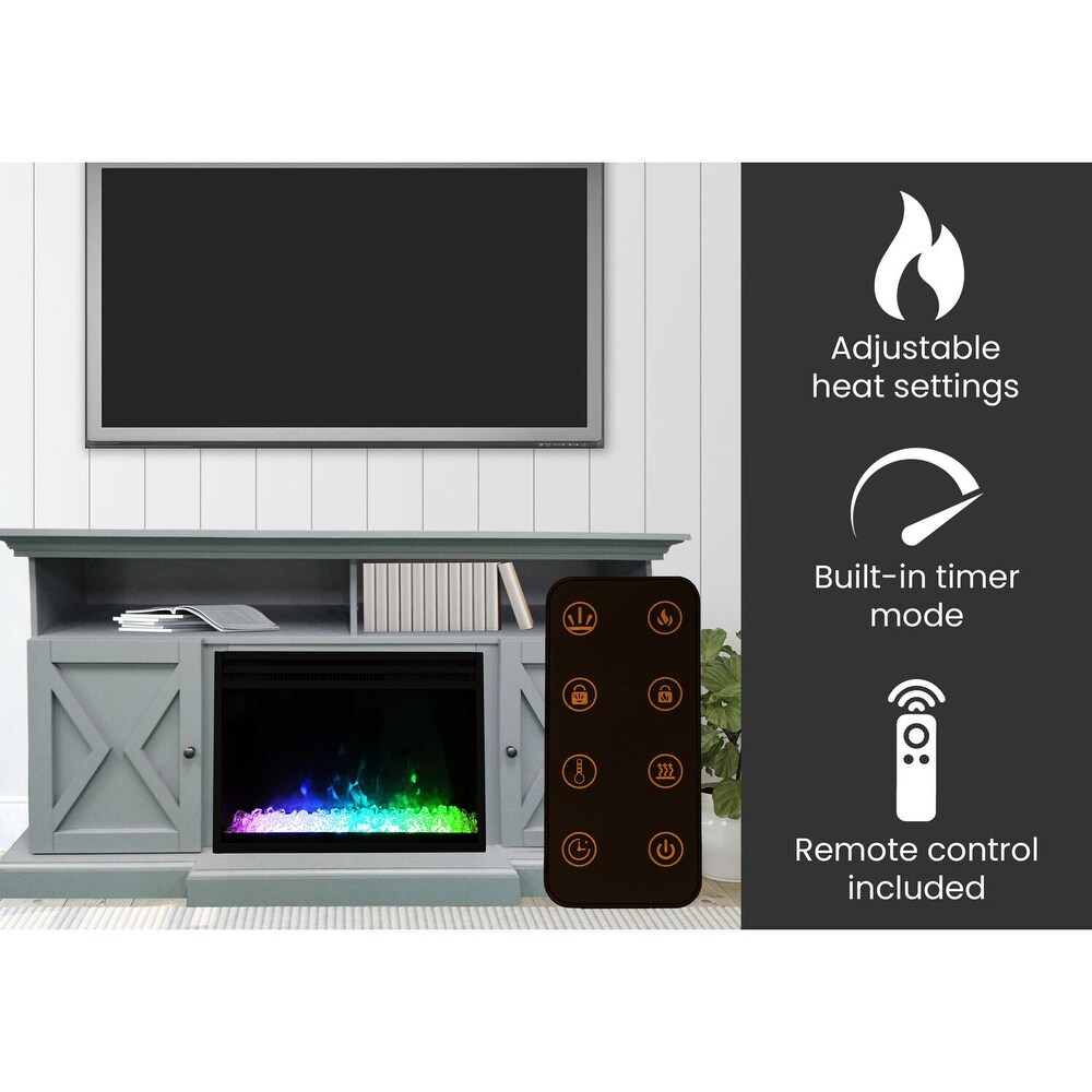 Hanover 62 in. Whitby Farmhouse Electric Fireplace Heater with Deep Crystal Insert   62 Inch