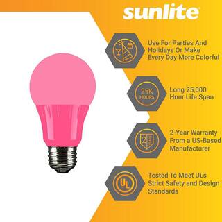 Sunlite 22-Watt Equivalent A19 LED Pink Light Bulbs Medium E26 Base in Pink (3-Pack) HD02220-3