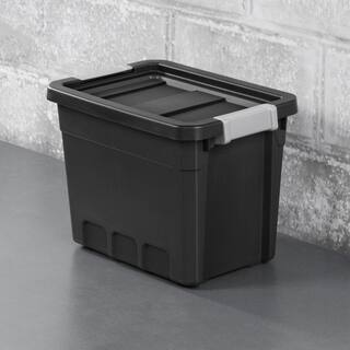 Sterilite 7.5 gal. Rugged Industrial Storage Totes with Latch Lid in Black (24-Pack) 24 x 14839006