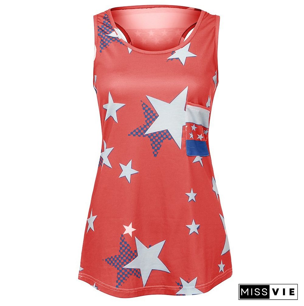 Red Independence Day Star Print Tank Top