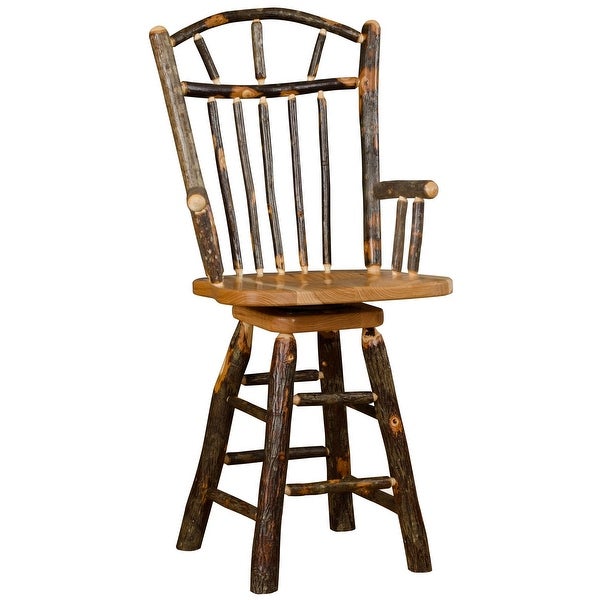 Hickory Log Wagon Wheel Barstool with Arms