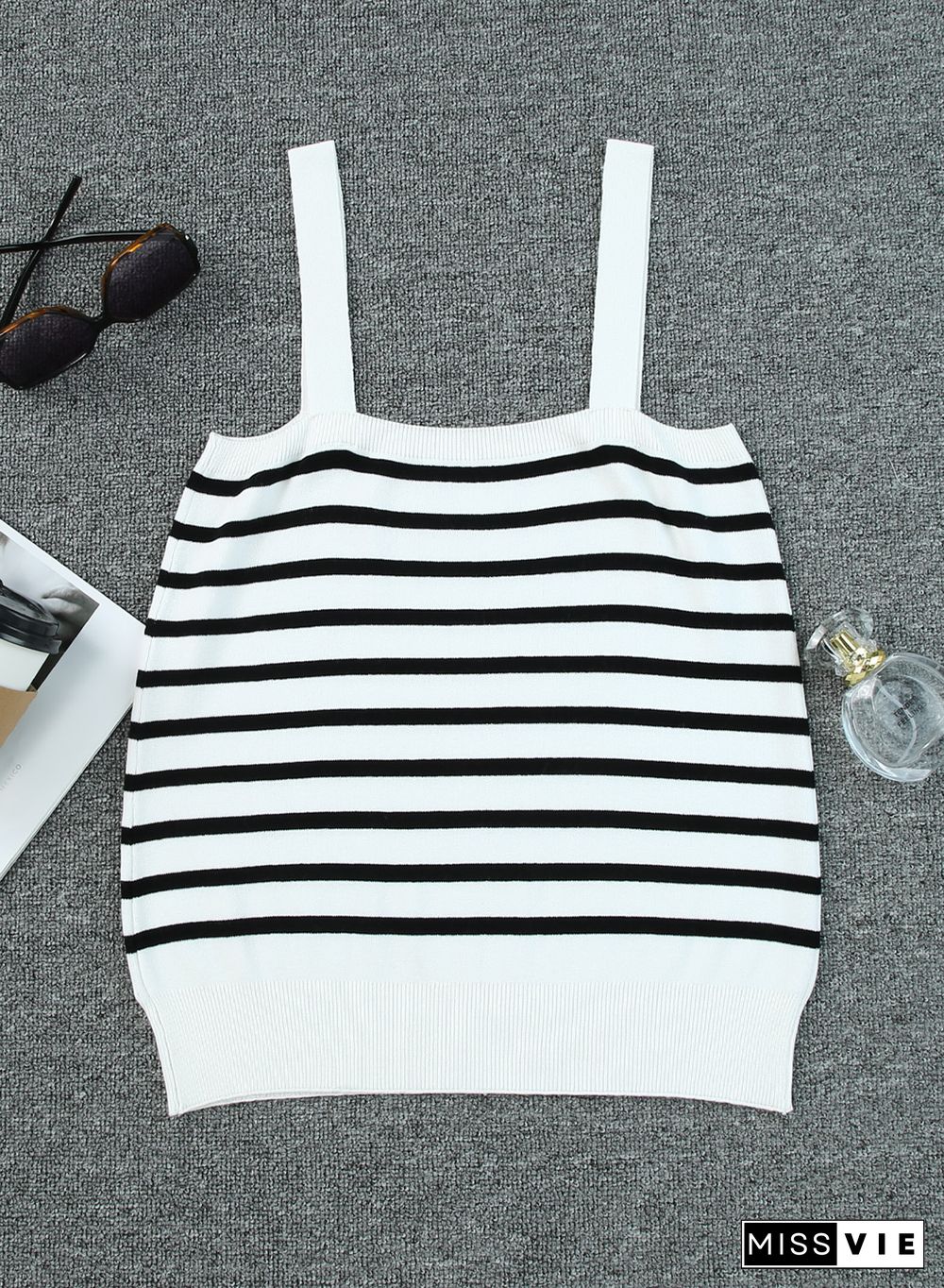 White Striped Tube Spaghetti Strap Knitted Tank Top