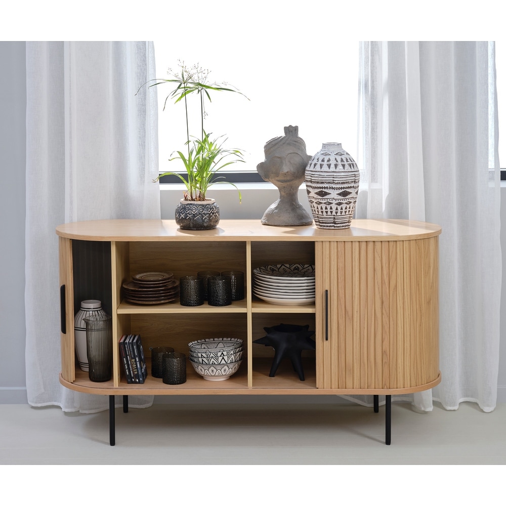 Rye Studio Nicola Mid Century Modern Rounded Sliding Door Sideboard 55\