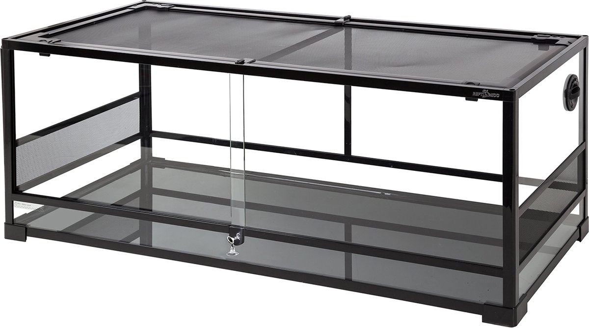 REPTI ZOO Glass Reptile Terrarium Sliding Doors with Screen Ventilation， Black