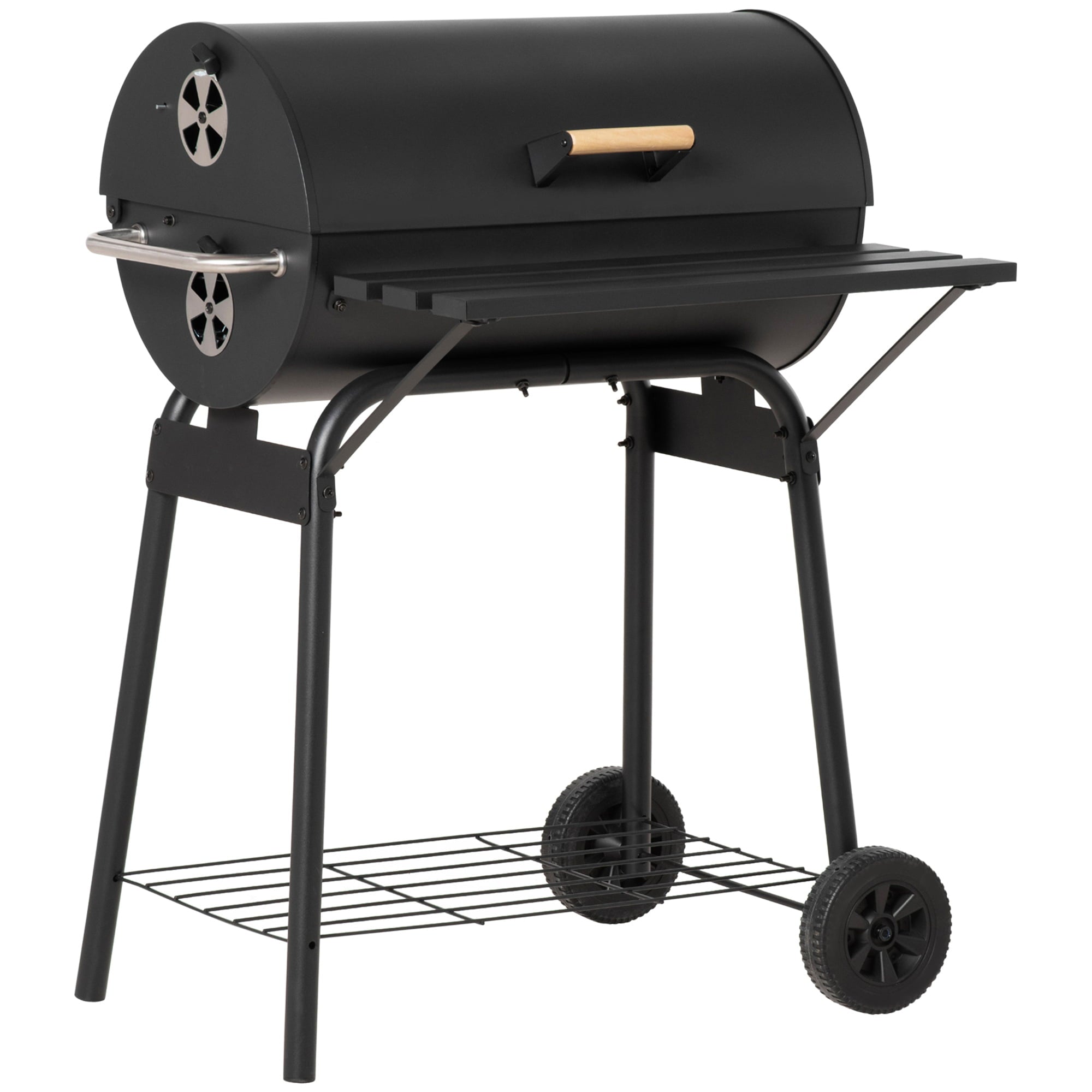 Outsunny 30" Portable Charcoal BBQ Grill Carbon Steel Outdoor Barbecue with Adjustable Charcoal Rack, Storage Shelf, Wheel, for Garden Camping Picnic