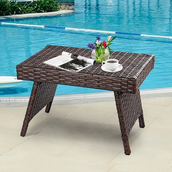 Outdoor Wicker Table Patio Rattan Folding Coffee Table Side Table