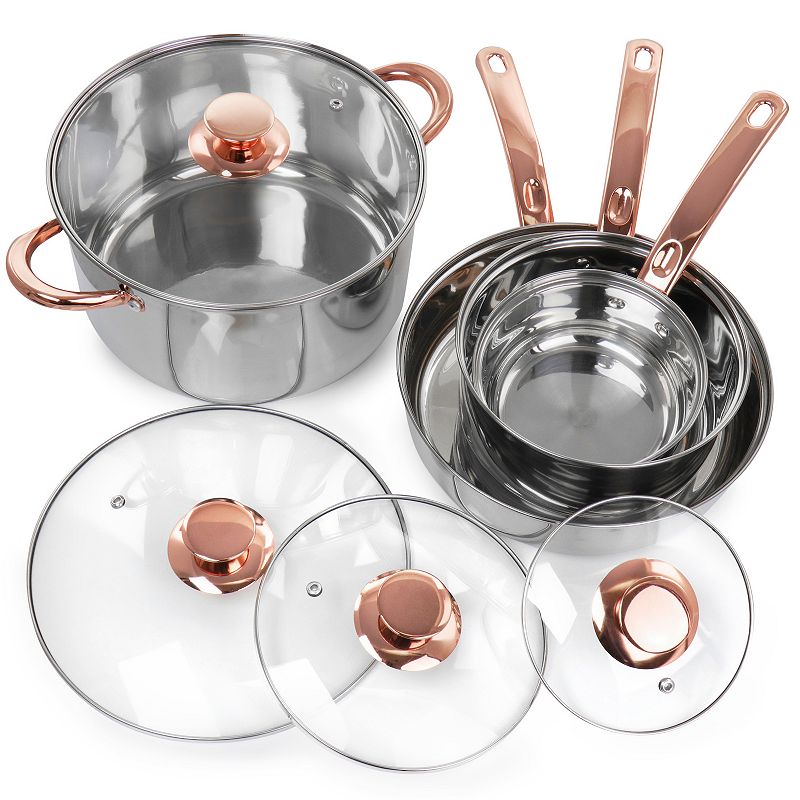 Gibson Home Ansonville 8 Piece Stainless Steel Cookware Set with Rose Gold Handles