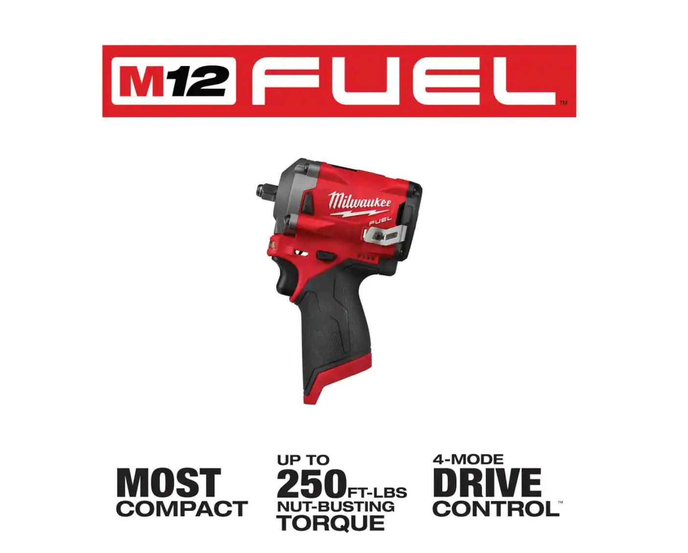 Milwaukee 2554-20-2560-20 M12 FUEL 12V Lithium-Ion Brushless Cordless Stubby 3/8 in. Impact Wrench with 3/8 in. Extended Reach Ratchet