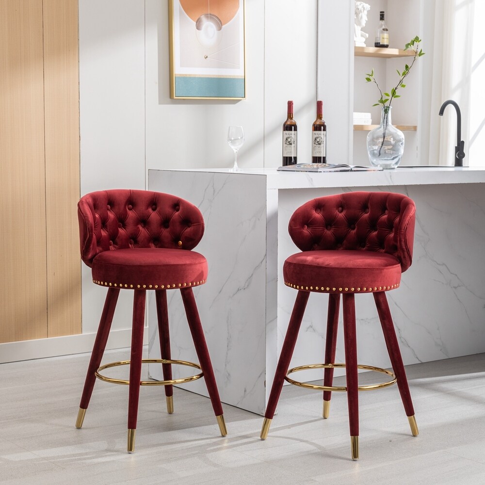 Counter Height Bar Stools Set of 2 for Kitchen Counter Solid Wood Legs with a fixed height of 360 degrees