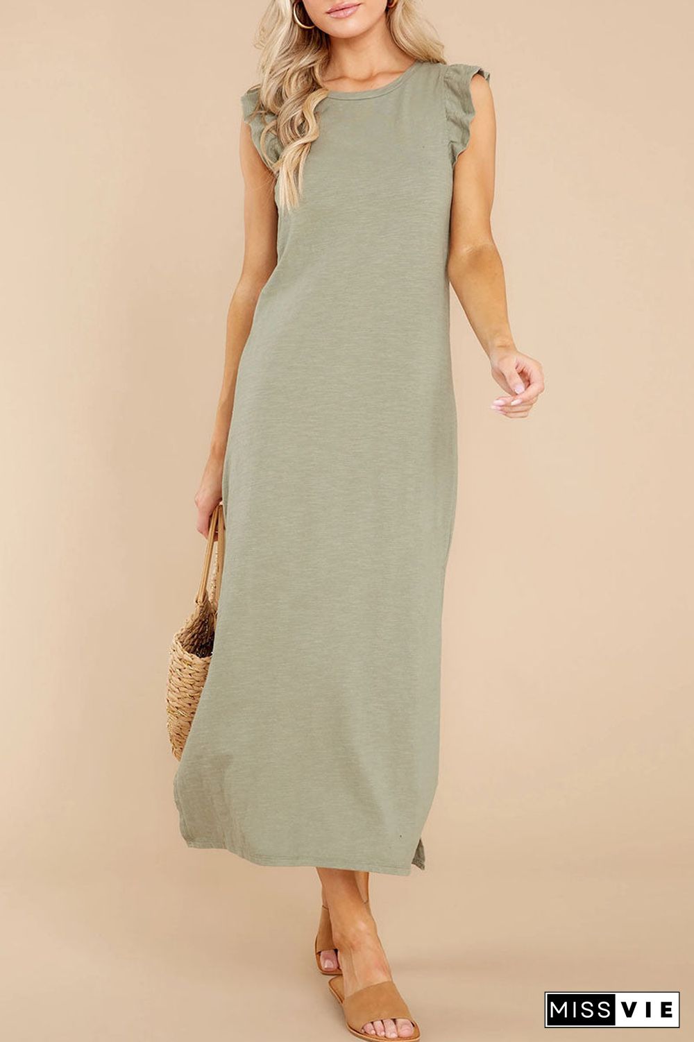 Fashion Casual Solid Slit O Neck Straight Dresses