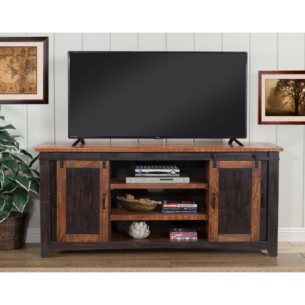 Martin Svensson Home Santa Fe Antique Black and Age Distressed Pine Metal TV Stand Fits TVs Up to 70 in. with Cable Management 90905