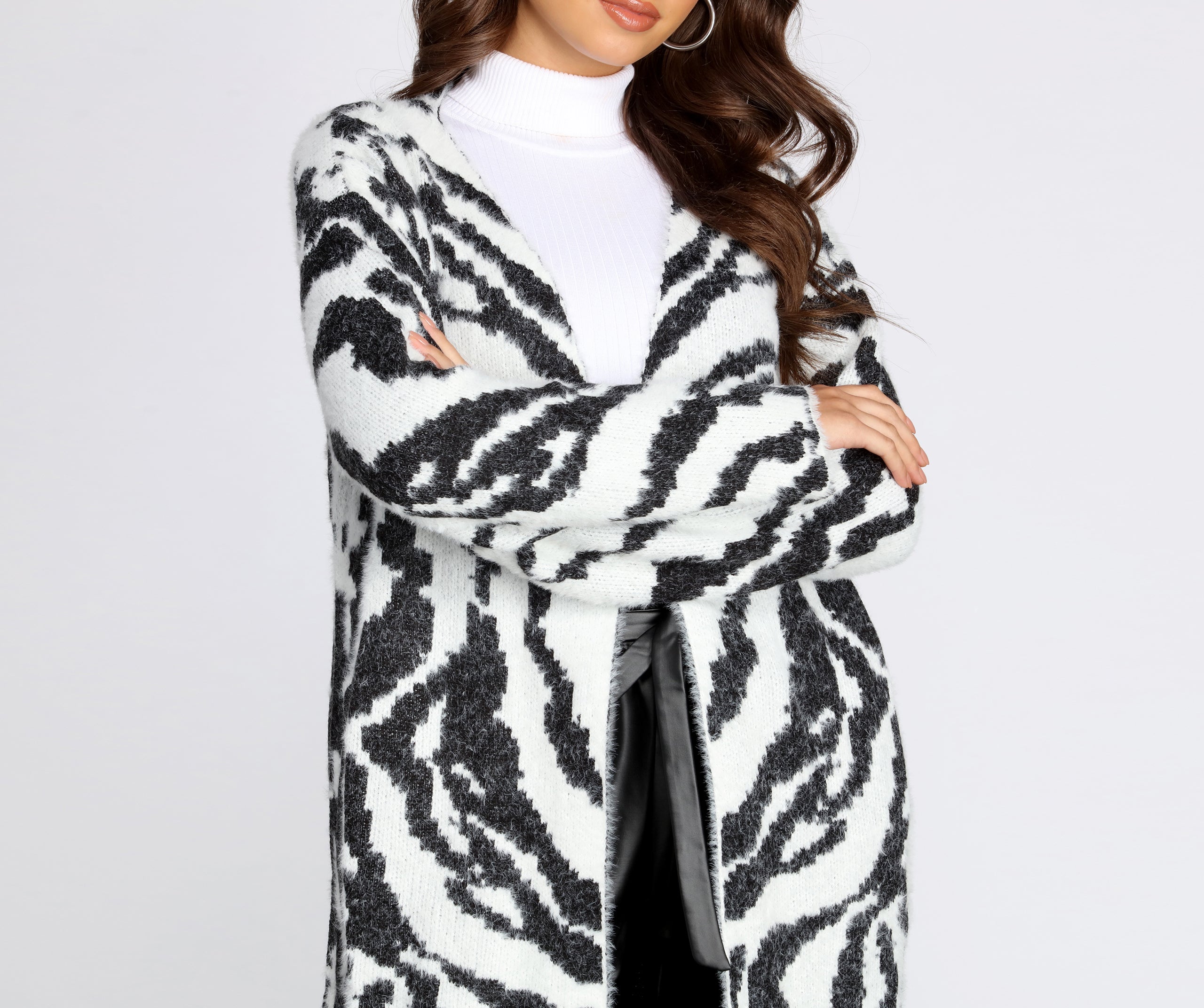 Fuzzy Zebra Print Cardigan