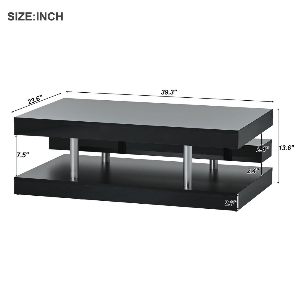 Modern 2 Tier High gloss Storage Coffee Table for Living Room