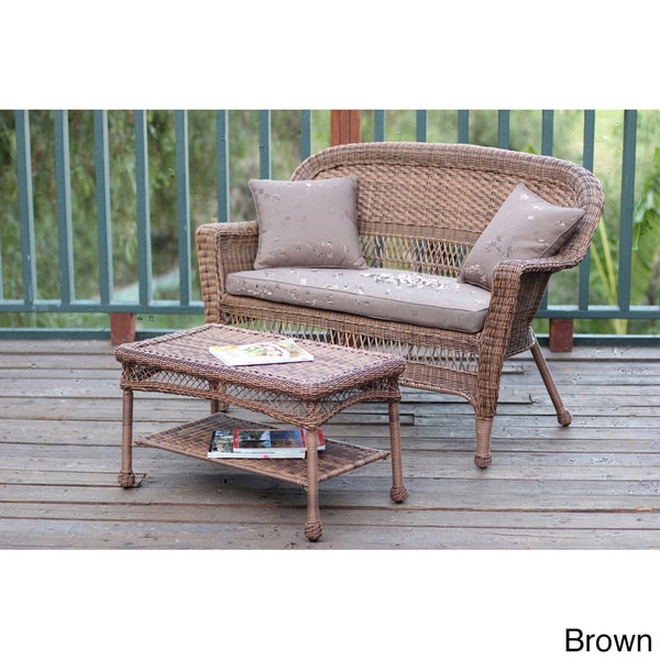 Honey Wicker Loveseat and Coffee Table Set