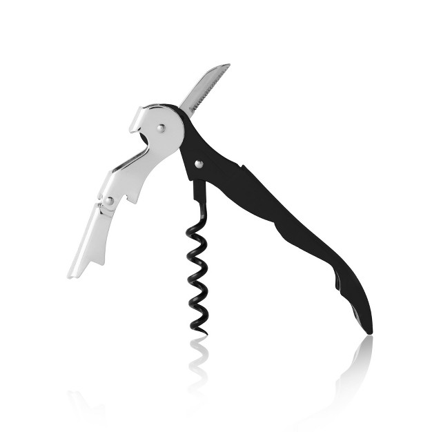 True Truetap Soft Touch Black Double Hinged Waiter s Corkscrew Stainless Steel Wine Key With Foil Cutter