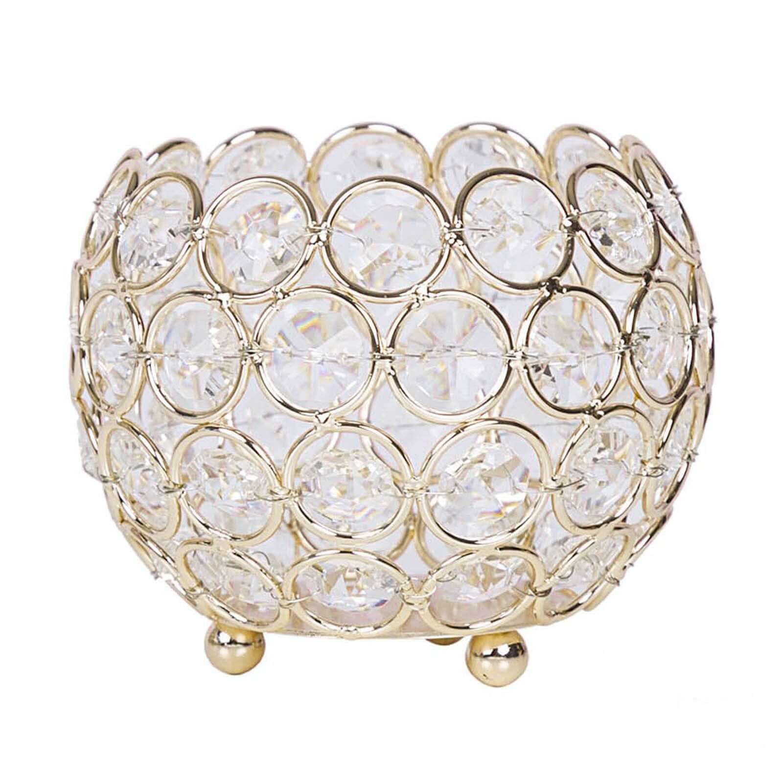 Gold Crystal Beaded Metal Votive Tealight Candle Holder, Multipurpose Table Vase 4