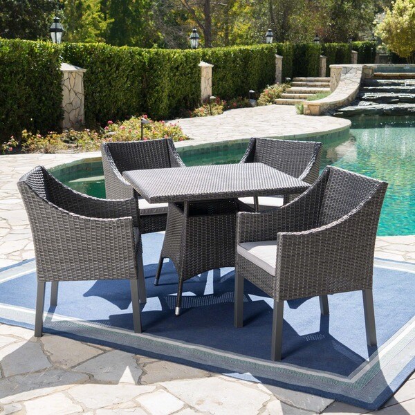 Franco Outdoor 5piece Square Wicker Dining Set with Cushions by Christopher Knight Home