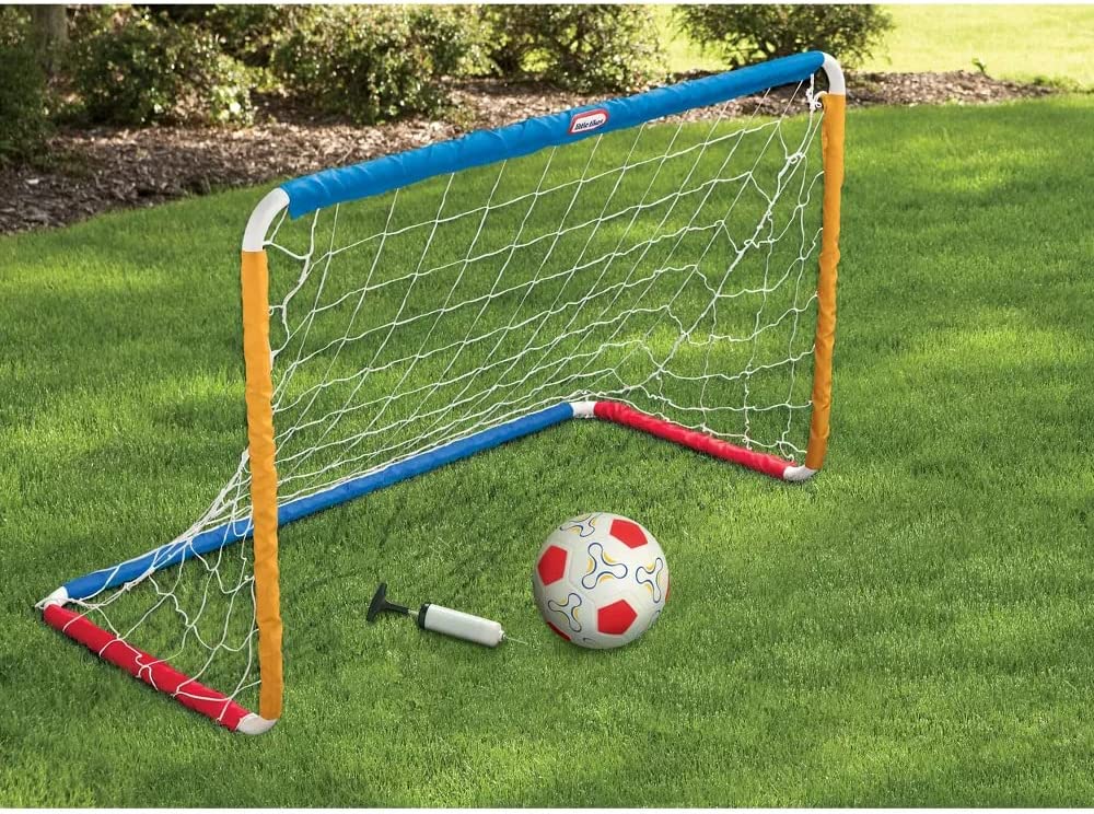 Easy Score Soccer Set Game Outdoor Toys for Backyard Fun Summer Play - Goal with Net， Ball， and Pump Included - Lawn Activities for Kids， Toddlers， Boys Girls Ages 2+