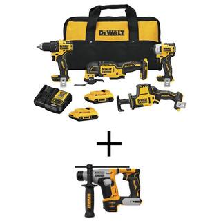 DW ATOMIC 20V MAX Cordless Brushless 4 Tool Combo Kit and ATOMIC 20V MAX Ultra-Compact 58 in. SDS and Hammer Drill DCK489D2WCH172B